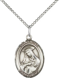 [8095SS/18SS] Sterling Silver Saint Rose of Lima Pendant on a 18 inch Sterling Silver Light Curb chain