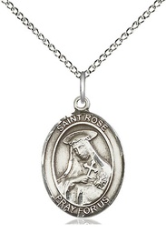 [8095SS/18SS] Sterling Silver Saint Rose of Lima Pendant on a 18 inch Sterling Silver Light Curb chain