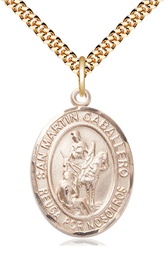 [7200SPGF/24G] 14kt Gold Filled San Martin Caballero Pendant on a 24 inch Gold Plate Heavy Curb chain