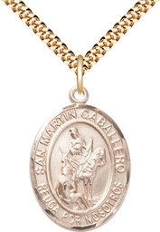 [7200SPGF/24G] 14kt Gold Filled San Martin Caballero Pendant on a 24 inch Gold Plate Heavy Curb chain