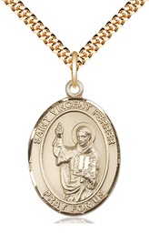 [7201GF/24G] 14kt Gold Filled Saint Vincent Ferrer Pendant on a 24 inch Gold Plate Heavy Curb chain