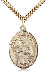 [7203GF/24G] 14kt Gold Filled Saint Madonna Del Ghisallo Pendant on a 24 inch Gold Plate Heavy Curb chain