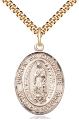 [7206SPGF/24G] 14kt Gold Filled Virgen de Guadalupe Pendant on a 24 inch Gold Plate Heavy Curb chain