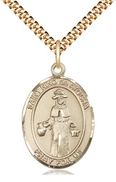 [7214GF/24G] 14kt Gold Filled Nino de Atocha Pendant on a 24 inch Gold Plate Heavy Curb chain