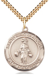 [7214RDSPGF/24G] 14kt Gold Filled Nino de Atocha Pendant on a 24 inch Gold Plate Heavy Curb chain