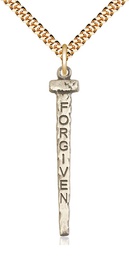 [0035GF/24G] 14kt Gold Filled Forgiven Nail Pendant on a 24 inch Gold Plate Heavy Curb chain