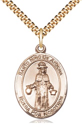 [7214SPGF/24G] 14kt Gold Filled Nino de Atocha Pendant on a 24 inch Gold Plate Heavy Curb chain