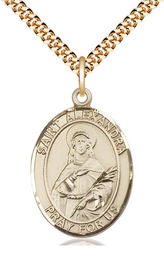 [7215GF/24G] 14kt Gold Filled Saint Alexandra Pendant on a 24 inch Gold Plate Heavy Curb chain