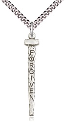 [0035SS/24S] Sterling Silver Forgiven Nail Pendant on a 24 inch Light Rhodium Heavy Curb chain