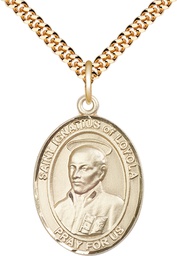 [7217GF/24G] 14kt Gold Filled Saint Ignatius of Loyola Pendant on a 24 inch Gold Plate Heavy Curb chain