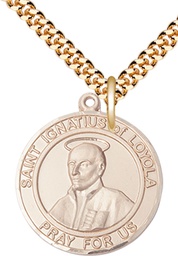 [7217RDGF/24G] 14kt Gold Filled Saint Ignatius of Loyola Pendant on a 24 inch Gold Plate Heavy Curb chain