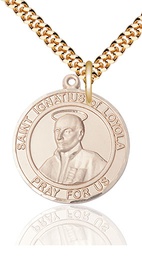 [7217RDGF/24G] 14kt Gold Filled Saint Ignatius of Loyola Pendant on a 24 inch Gold Plate Heavy Curb chain