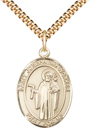 [7220GF/24G] 14kt Gold Filled Saint Joseph the Worker Pendant on a 24 inch Gold Plate Heavy Curb chain