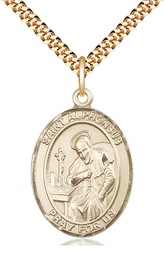 [7221GF/24G] 14kt Gold Filled Saint Alphonsus Pendant on a 24 inch Gold Plate Heavy Curb chain