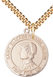 [7224RDGF/24G] 14kt Gold Filled Saint Elizabeth Ann Seton Pendant on a 24 inch Gold Plate Heavy Curb chain