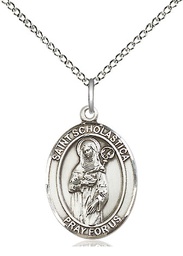 [8099SS/18SS] Sterling Silver Saint Scholastica Pendant on a 18 inch Sterling Silver Light Curb chain