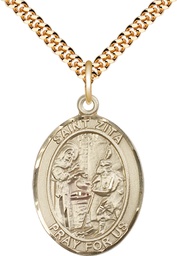 [7244GF/24G] 14kt Gold Filled Saint Zita Pendant on a 24 inch Gold Plate Heavy Curb chain