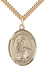 [7250GF/24G] 14kt Gold Filled Saint Isabella of Portugal Pendant on a 24 inch Gold Plate Heavy Curb chain