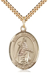 [7250GF/24G] 14kt Gold Filled Saint Isabella of Portugal Pendant on a 24 inch Gold Plate Heavy Curb chain