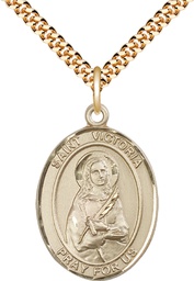 [7253GF/24G] 14kt Gold Filled Saint Victoria Pendant on a 24 inch Gold Plate Heavy Curb chain
