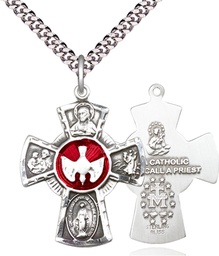 [0045ESS/24S] Sterling Silver 5-Way Pendant on a 24 inch Light Rhodium Heavy Curb chain