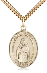 [7259GF/24G] 14kt Gold Filled Saint Samuel Pendant on a 24 inch Gold Plate Heavy Curb chain