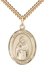 [7259GF/24G] 14kt Gold Filled Saint Samuel Pendant on a 24 inch Gold Plate Heavy Curb chain