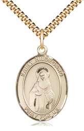 [7260GF/24G] 14kt Gold Filled Saint Hildegard von Bingen Pendant on a 24 inch Gold Plate Heavy Curb chain