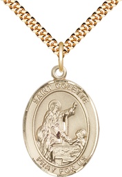 [7268GF/24G] 14kt Gold Filled Saint Colette Pendant on a 24 inch Gold Plate Heavy Curb chain