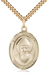 [7271GF/24G] 14kt Gold Filled Saint Sharbel Pendant on a 24 inch Gold Plate Heavy Curb chain