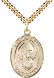 [7271GF/24G] 14kt Gold Filled Saint Sharbel Pendant on a 24 inch Gold Plate Heavy Curb chain