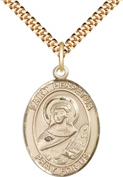 [7272GF/24G] 14kt Gold Filled Saint Perpetua Pendant on a 24 inch Gold Plate Heavy Curb chain
