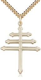 [0064GF/24G] 14kt Gold Filled Maronite Cross Pendant on a 24 inch Gold Plate Heavy Curb chain