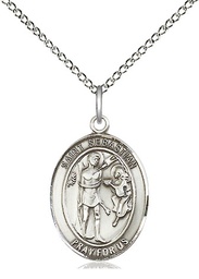 [8100SS/18SS] Sterling Silver Saint Sebastian Pendant on a 18 inch Sterling Silver Light Curb chain