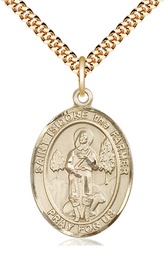 [7276GF/24G] 14kt Gold Filled Saint Isidore the Farmer Pendant on a 24 inch Gold Plate Heavy Curb chain