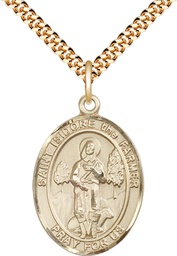 [7276GF/24G] 14kt Gold Filled Saint Isidore the Farmer Pendant on a 24 inch Gold Plate Heavy Curb chain