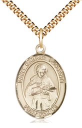 [7279GF/24G] 14kt Gold Filled Saint Gabriel Possenti Pendant on a 24 inch Gold Plate Heavy Curb chain