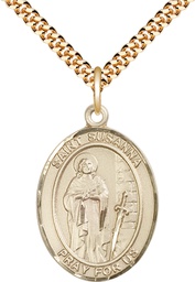 [7280GF/24G] 14kt Gold Filled Saint Susanna Pendant on a 24 inch Gold Plate Heavy Curb chain