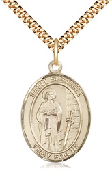 [7280GF/24G] 14kt Gold Filled Saint Susanna Pendant on a 24 inch Gold Plate Heavy Curb chain