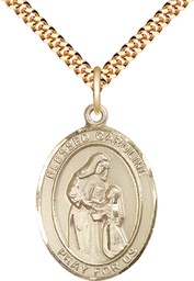 [7281GF/24G] 14kt Gold Filled Blessed Caroline Gerhardinger Pendant on a 24 inch Gold Plate Heavy Curb chain