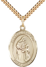 [7281GF/24G] 14kt Gold Filled Blessed Caroline Gerhardinger Pendant on a 24 inch Gold Plate Heavy Curb chain