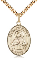 [7282GF/24G] 14kt Gold Filled Saint John Vianney Pendant on a 24 inch Gold Plate Heavy Curb chain