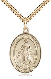 [7283GF/24G] 14kt Gold Filled Blessed Karolina Kozkowna Pendant on a 24 inch Gold Plate Heavy Curb chain