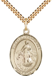 [7283GF/24G] 14kt Gold Filled Blessed Karolina Kozkowna Pendant on a 24 inch Gold Plate Heavy Curb chain