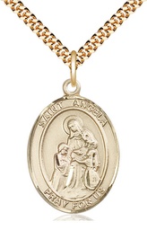 [7284GF/24G] 14kt Gold Filled Saint Angela Merici Pendant on a 24 inch Gold Plate Heavy Curb chain