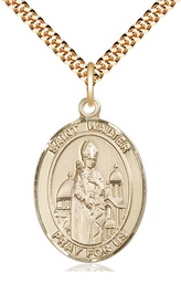 [7285GF/24G] 14kt Gold Filled Saint Walter of Pontnoise Pendant on a 24 inch Gold Plate Heavy Curb chain