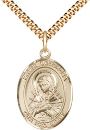 [7290GF/24G] 14kt Gold Filled Mater Dolorosa Pendant on a 24 inch Gold Plate Heavy Curb chain