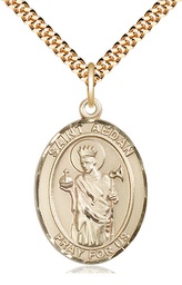 [7293GF/24G] 14kt Gold Filled Saint Aedan of Ferns Pendant on a 24 inch Gold Plate Heavy Curb chain
