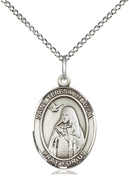 [8102SS/18SS] Sterling Silver Saint Teresa of Avila Pendant on a 18 inch Sterling Silver Light Curb chain