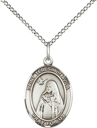 [8102SS/18SS] Sterling Silver Saint Teresa of Avila Pendant on a 18 inch Sterling Silver Light Curb chain